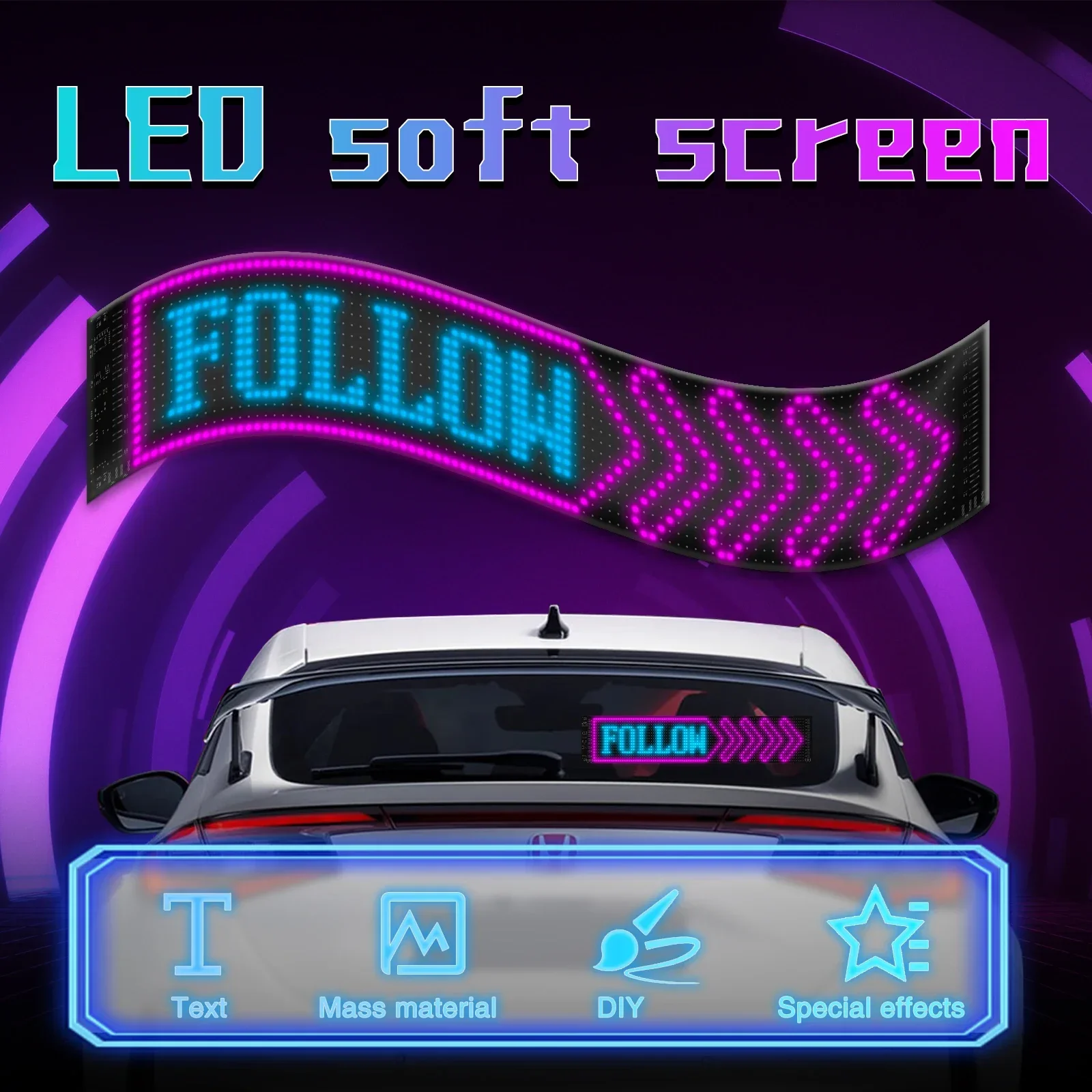 

5V App Flexible LED Glow Car Rear Window Digital Eye Animation Display Led Programmable Flexible EL Glow Panel for Trucks Cars