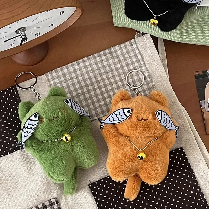 

Милый кулон с рыбой и котом, плюшевая кукла, брелок с мультяшным котенком, наполнитель, мягкая кукла, брелок для рюкзака, подвески, автомобильная сумка, декор, подарки