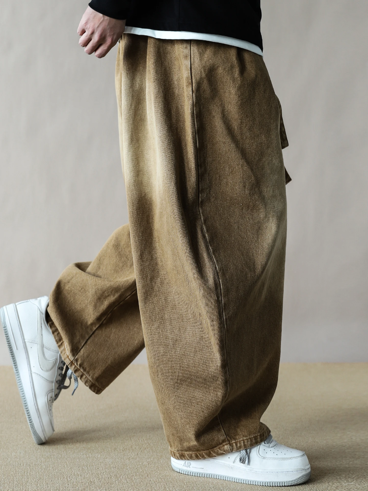 

Мужские повседневные брюки American Workwear из хлопка, свободного кроя, прямые, цвет кофе, весенняя новинка, широкие штанины