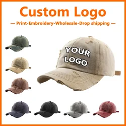 Custom Embroidery Washed Hole Color Hat for Men and Women Baseball Caps Wholesale DIY Design Print Japanese Retro Style
