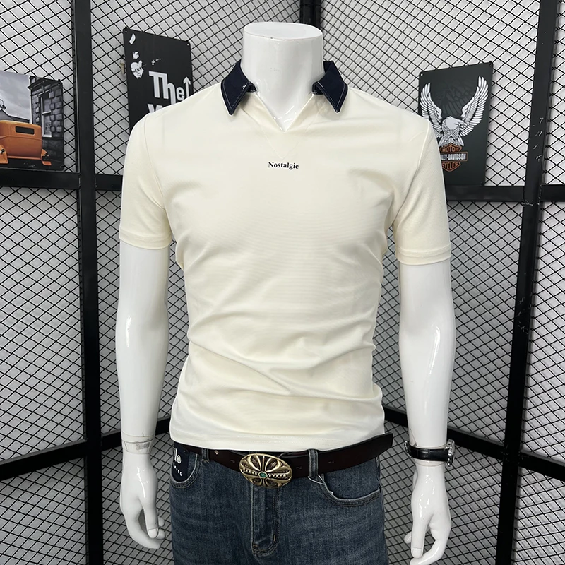 Men's Summer V-Neck Polo T-Shirt New Arrival American Style High Quality Loose Simple Casual Short Sleeve Tees Male Clothing