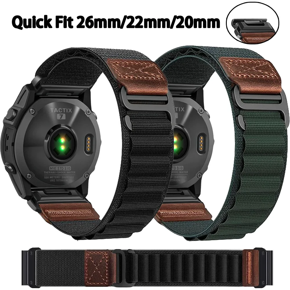 Quick Fit 26/22/20mm Alpine Nylon Strap For Garmin Fenix 8 51-47-43mm/Fenix 7X Pro Bracelet Band For Tactix8/T-Rex Ultra2 51mm