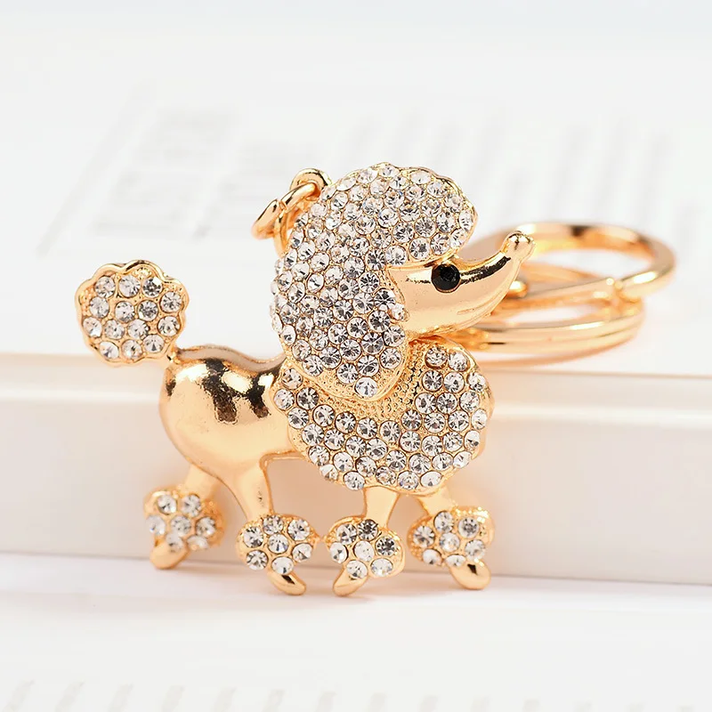 Cute Rhinestone Crystal red pet poodle Keychain poodle dog Key Chain Key Ring Holder Pendant Keyring