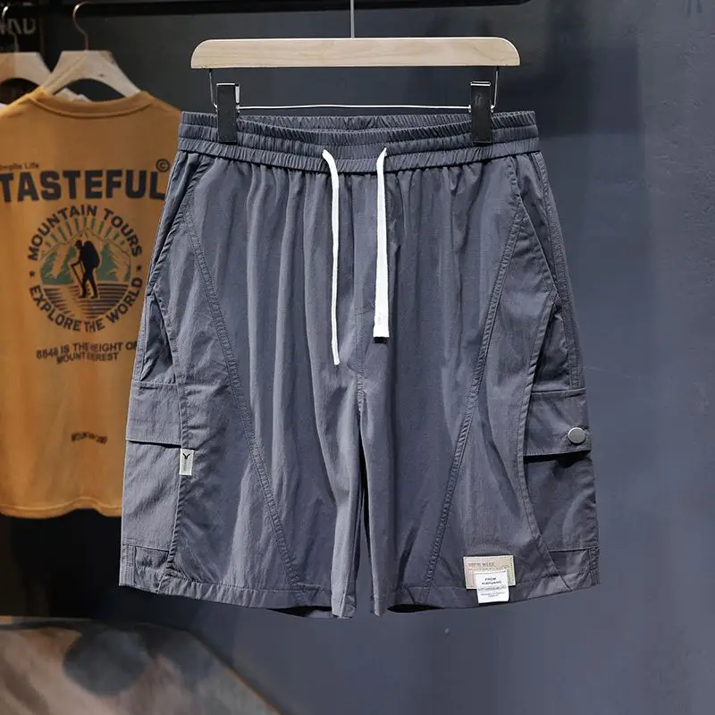 Summer New Fashionable Men's Workwear Shorts Pure Color Loose Simple Couple Style Drawstring Five-Quarter Casual Pants