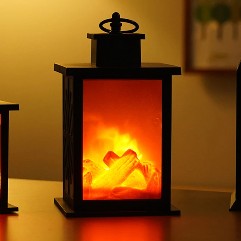 LED Fireplace Light with Timer, Realistic Wood Fire Flame Lantern, Christmas Charcoal StyleTable Lamp, for Holiday,Winter Decor