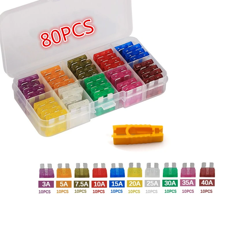 50/80/100pcs Car Fuses Medium Auto Blade Fuses 3A 5A 7.5A 10A 15A 20A 25A 30A 35A 40A AMP Truck Auto Fuse Assortment Set