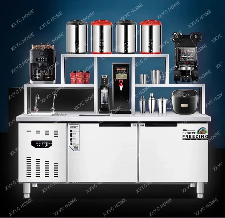 

Integrated cabinet refrigerated and frozen double temperature stainless steel workbench coffee console