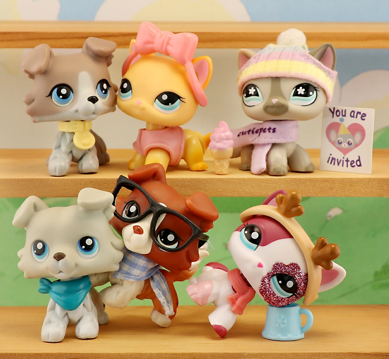 Figurines à collectionner pour enfants, mini animalerie, Collie #1542, 363, 67, chat aux cheveux courts, 339, 468, 2291, jouets avec accessoires, 6 pièces