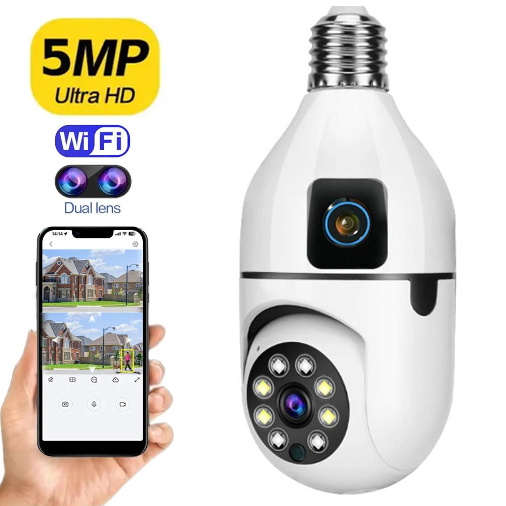 

New E27 Wifi Dual Lens Camera 1080P 5MP 4K PTZ Surveillance Camera CCTV Outdoor IP Cam Security Smart Home AI Tracking