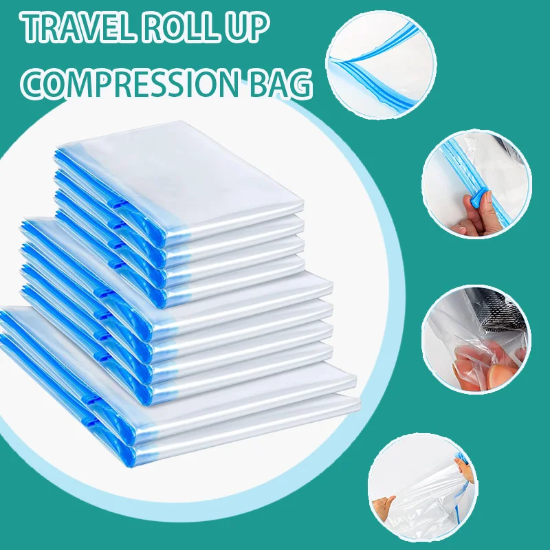 24 Pack Travel Vacuum Storage Bags Hand Roll UP Compression Bags For Clothes amping Essentials, Luggage Packing Organizer