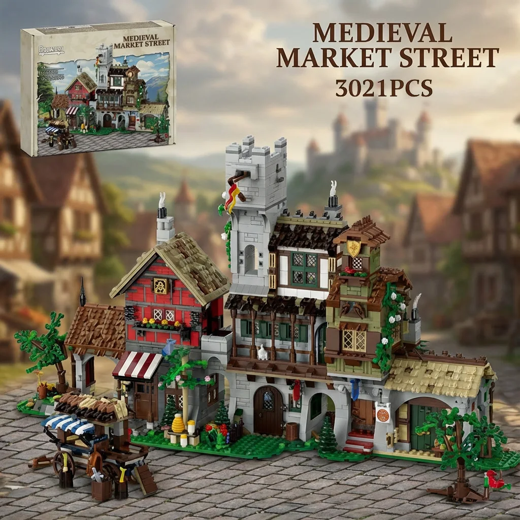 

Набор для сборки средневековой уличной архитектуры: Ретро-уличный пейзаж, модульные строительные блоки, модель для сборки, креативный подарок, 3021 деталь