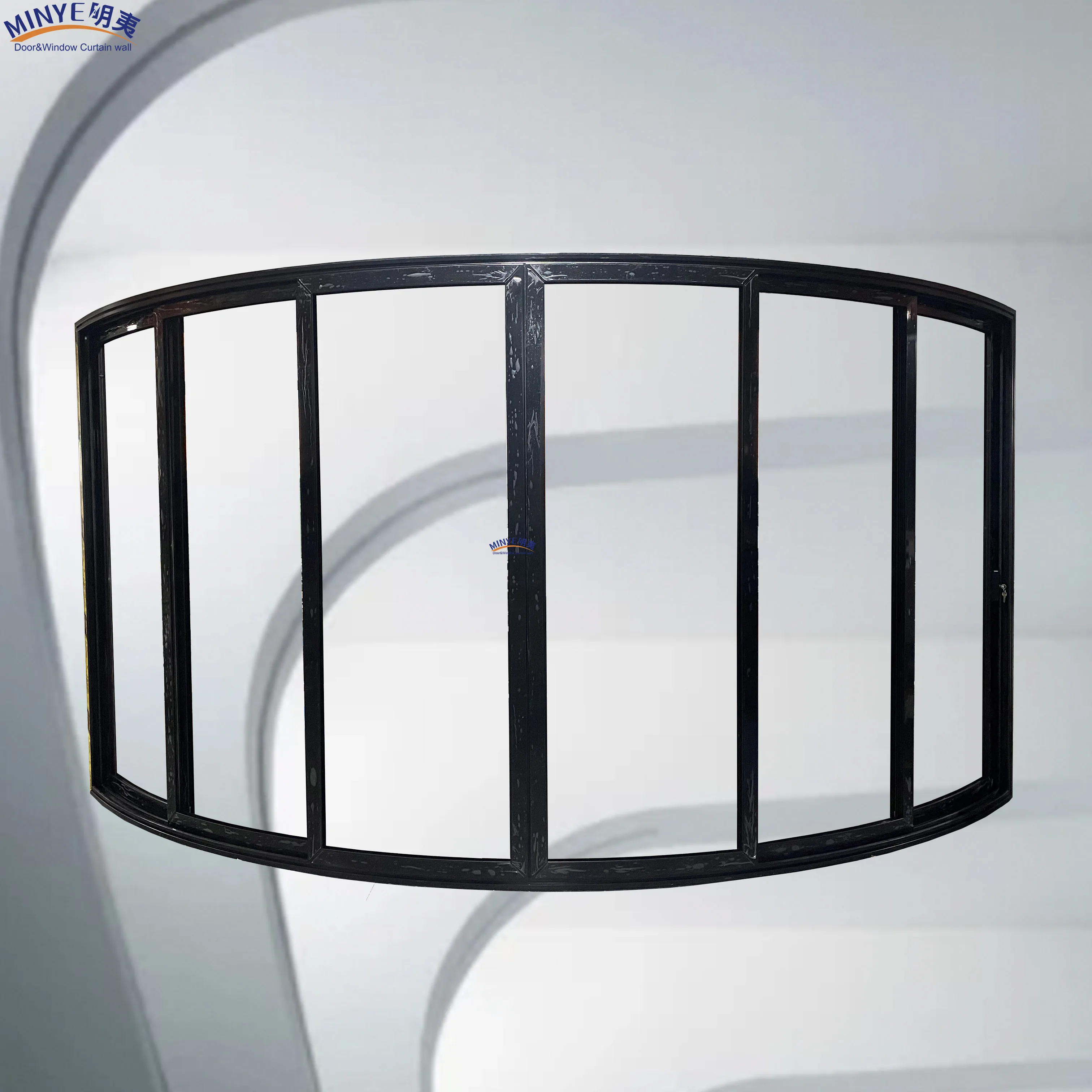Waterproof Aluminum French Tempered Laminated Double or Triple Glazed Sliding Door with Unique Curve Design Finished Surface