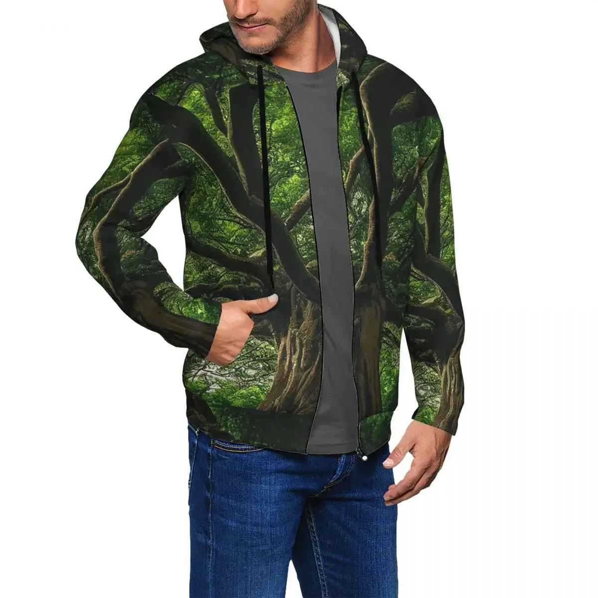 Magic Green Tree Zipper Hoodie Hip Hop Pullover Autumn Winter Men's Women's Sweatshirts Long Sleeve Tops