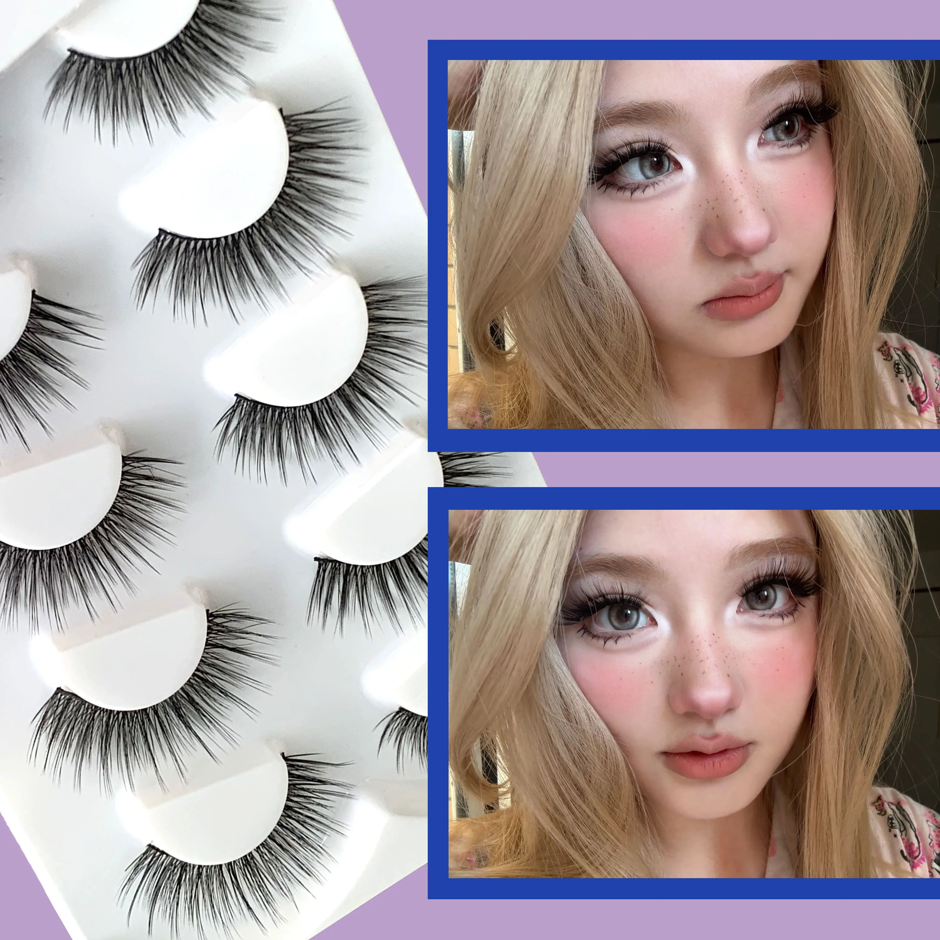 수제 3D 고양이 눈 인조 속눈썹, 내추럴 누드 메이크업 시뮬레이션, 5 쌍