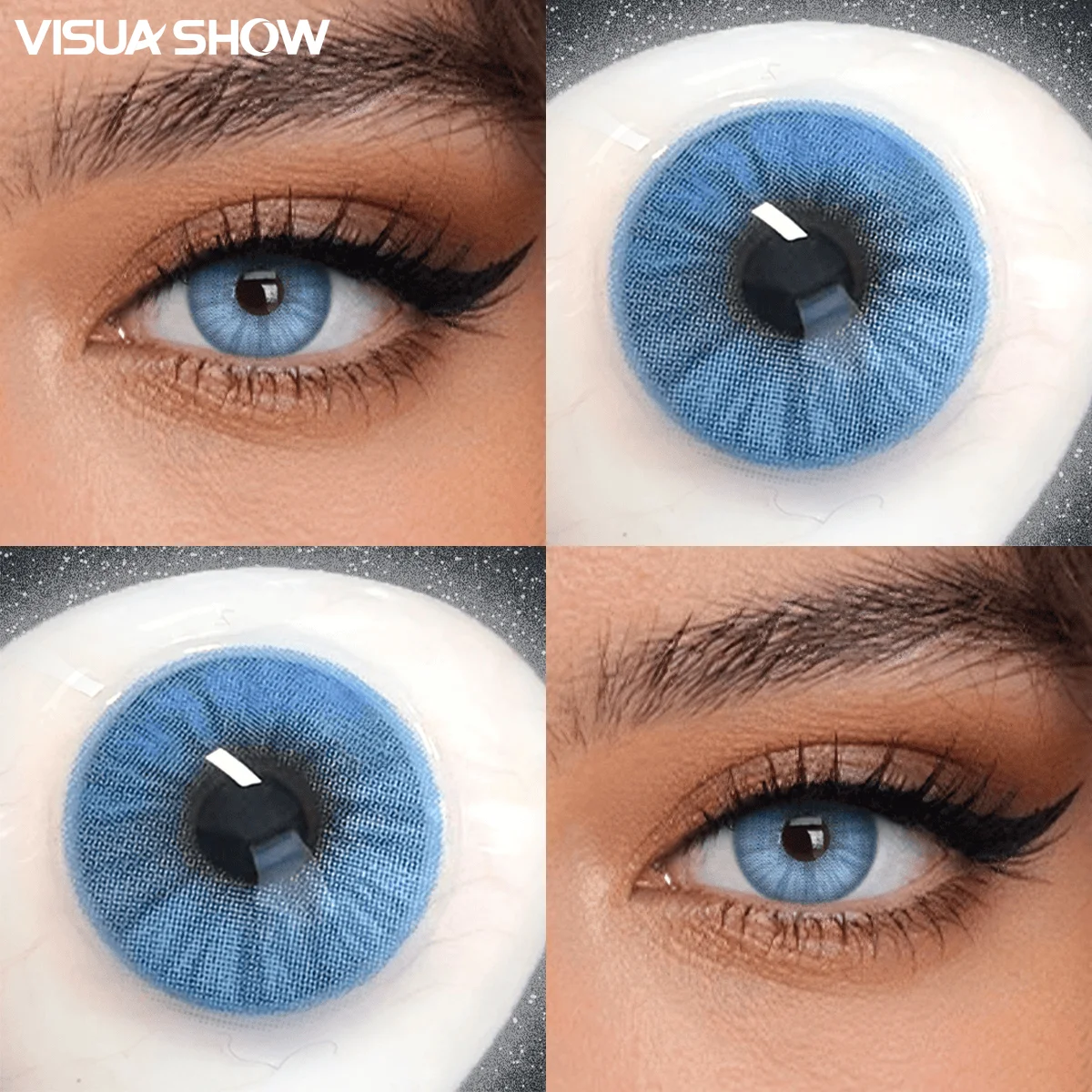 Visuashow Farbige Kontaktlinsen Meteor 2 Stück, Kleine Pupille, Halbjährlich Einweg, Leicht, Glatter Rand, Für Schüler, Tägliches Tragen, Zurück zur Schule, Natürliches aufhellendes Augen-Make-up – Detail 2