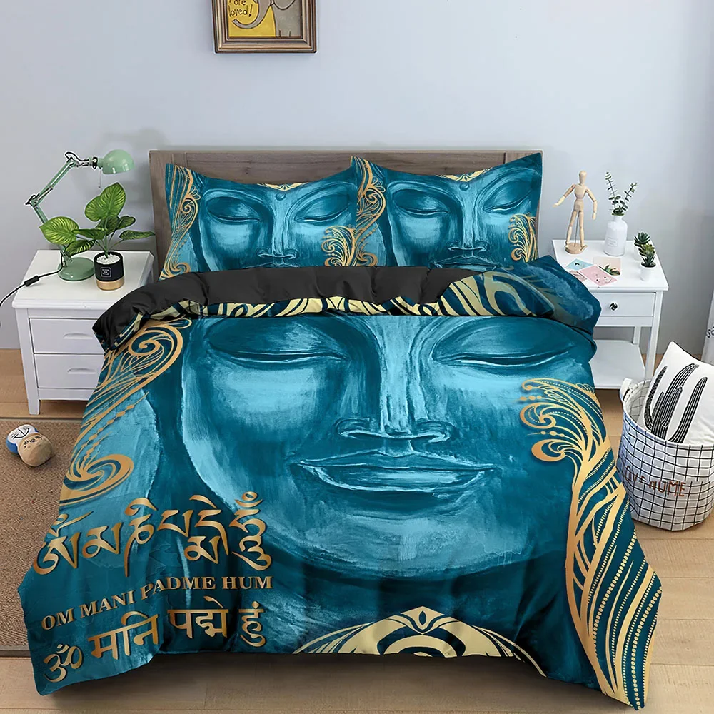 

Family Buddha Bedding Set Mandala Quilt Cover Luxury Twin King Size Bed Sets Bohemian Bedclothes 2/3 Pcs with Pillowcase Golden