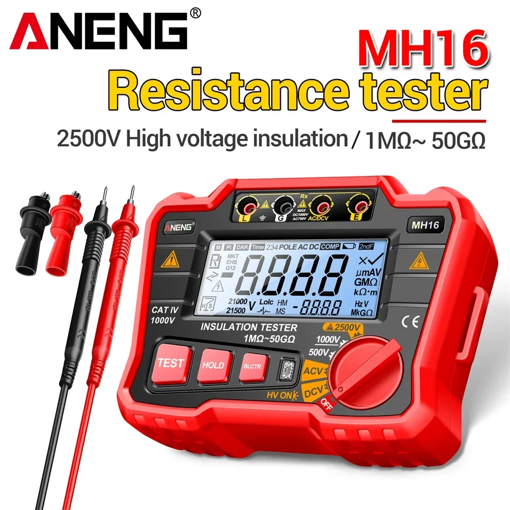 

ANENG MH16 Digital Megohmmeter Insulation Resistance Meters AC/DC Voltage Ohmmeter 2500V Tester Display Resistor Testing Tools