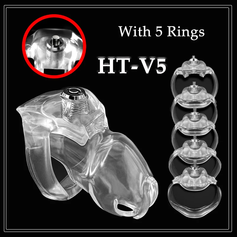 Upgrade HT-V5 Chastity Cage with 5 Rings for Male Bondage Penis Training Devices Cock Ring Chastity Belt Sex Toys for Man Sissy