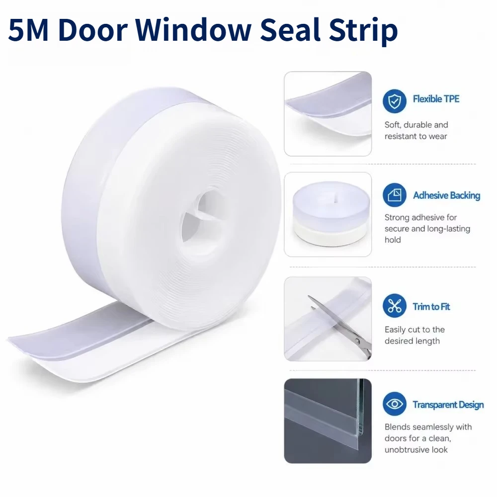 5M Self Adhesive Door Gap Seal Strip Transparent Windproof Dustproof Window Weather Stripping for Door Sweep Sealer Weatherstrip
