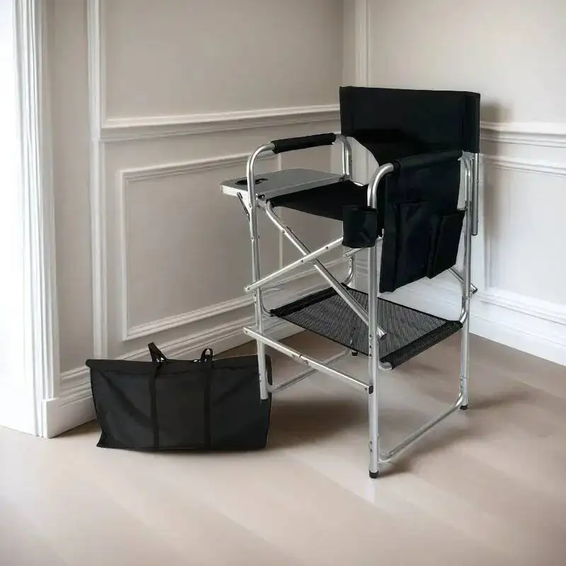 كرسي مدير طويل قابل للطي مع حامل أكواب طاولة جانبية ومسند للقدمين وحقيبة حمل لفناني الماكياج والعملاء كرسي قابل للطي #3