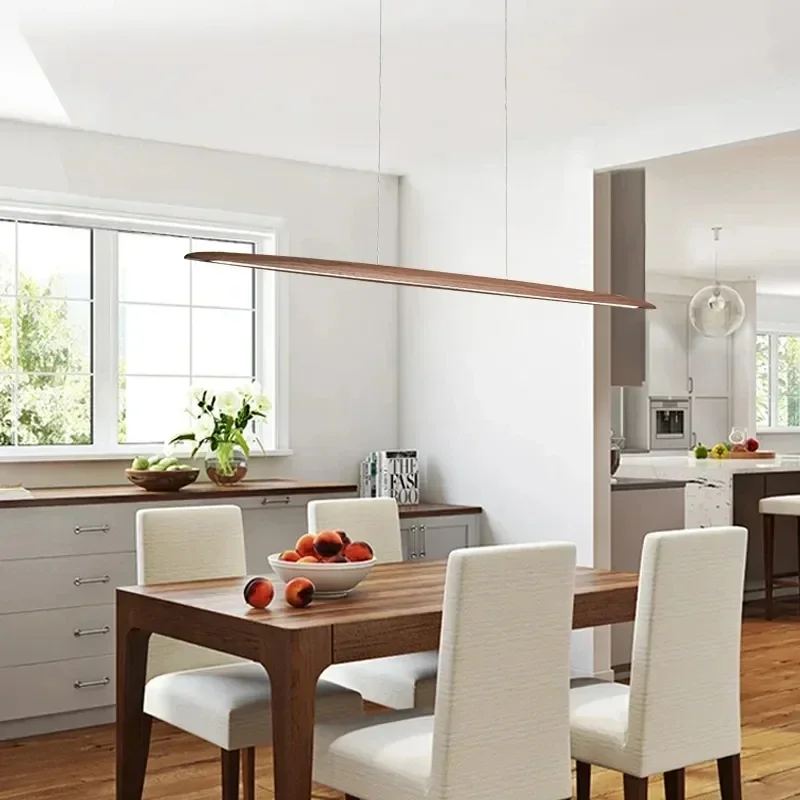 

Black walnut LED Nordic strip light restaurant pendant light minimalist bar desk office light style lighting modern dining table