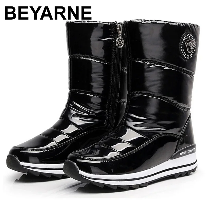 BEYARNEWomen snow boots fashion waterproof non-slip mid-calf boots platform winter boots thick plush for women botas mujer