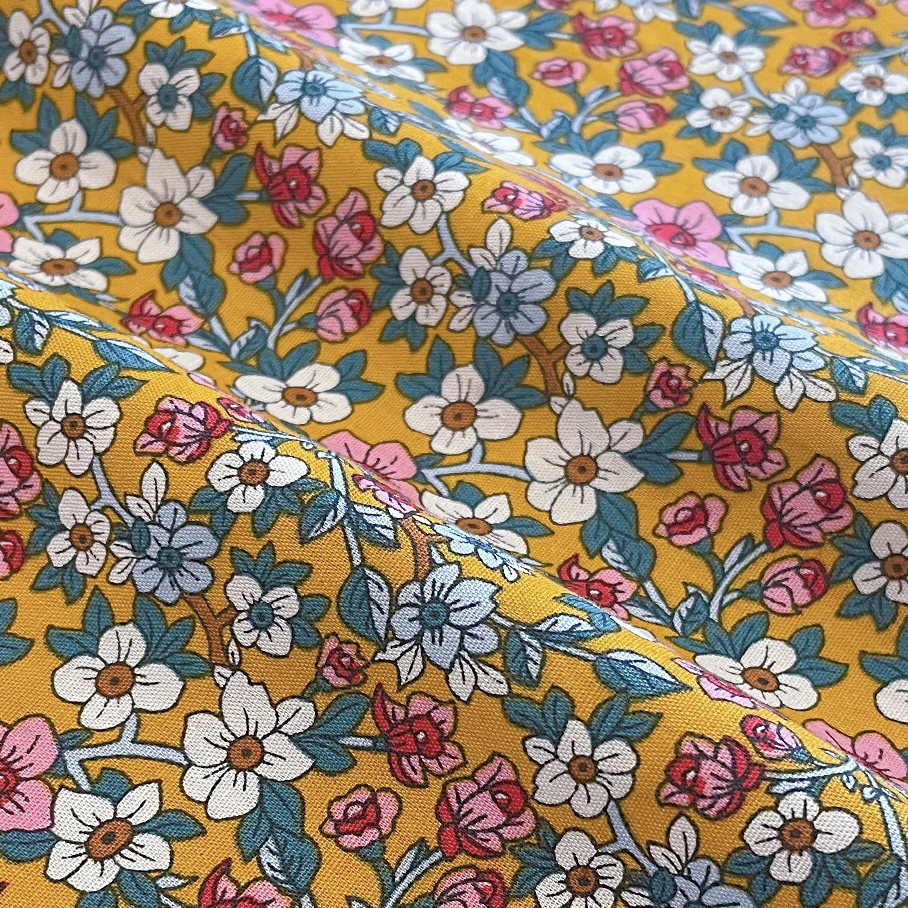 Pink Yellow Floral Cotton 40S Tissun Liberty Poplin Fabric For Kids Baby Sewing Cloth Dresses Skirt DIY Handmade Patchwork Meter