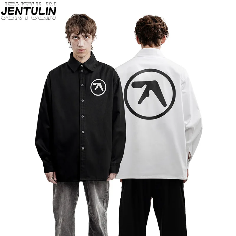 Y2K Atasan Longgar Gotik Pakaian Pria Kemeja Grafis Hip Hop Punk Pakaian Jalanan Kemeja Pria Lengan Panjang Ukuran Besar Kasual Pria Wanita