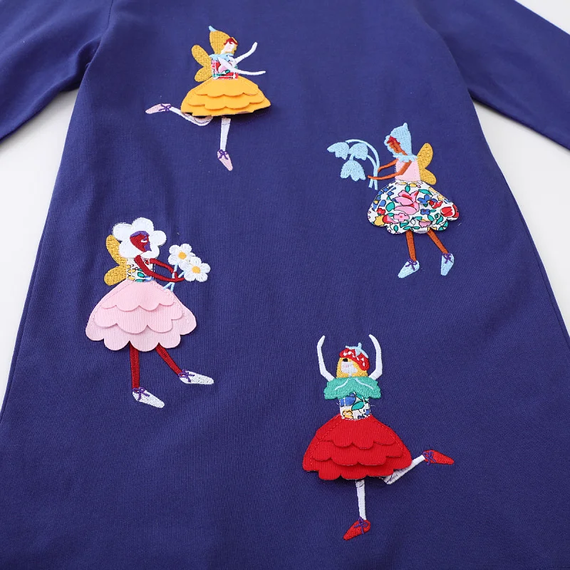 Jumping Meters 2-7T Dancing  Baby Long Sleeve Princess Girls Dresses Animals Applique Dots Children\'s School Clothing Cute Party
