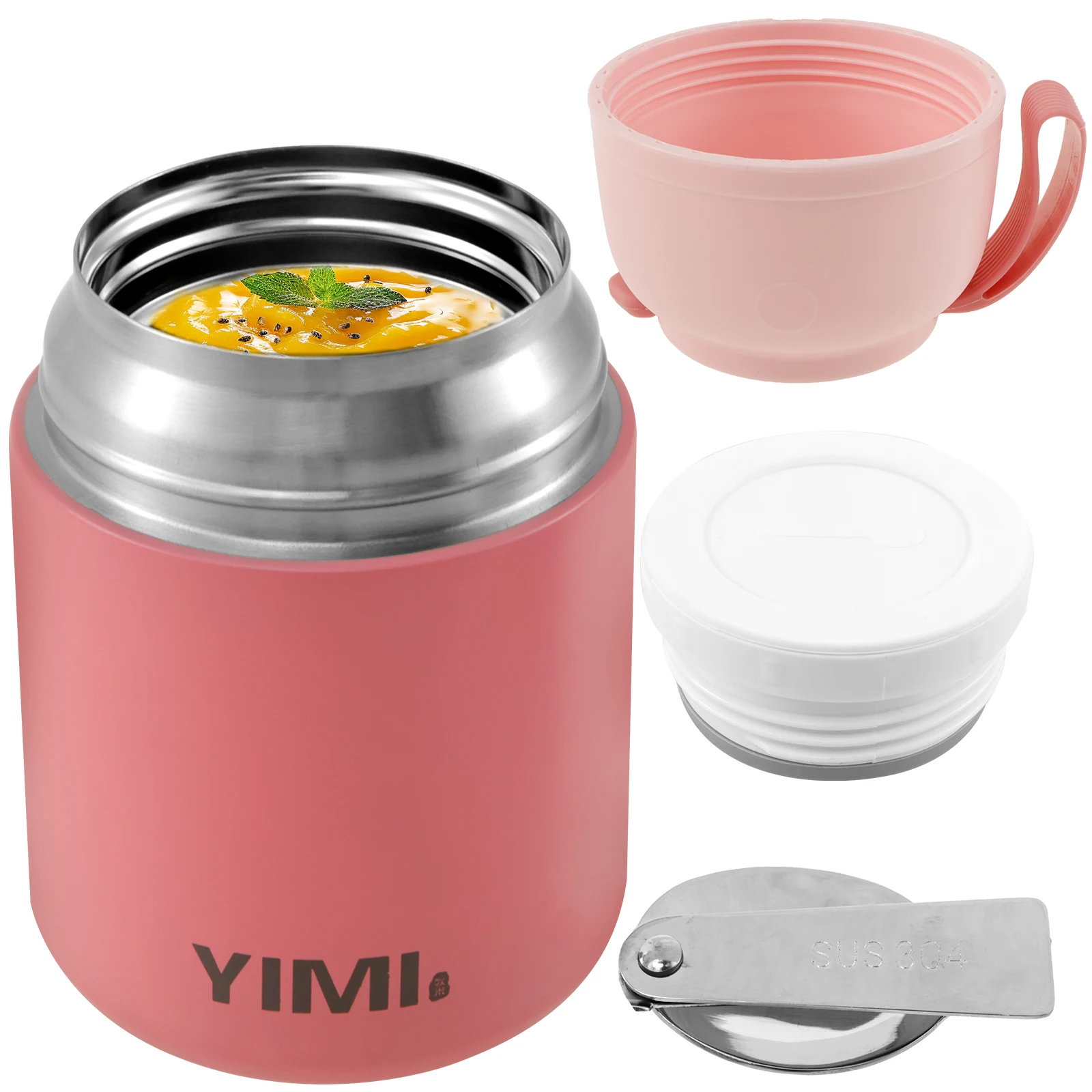 Taza de sopa térmica con aislamiento de acero inoxidable, fiambrera portátil de 530ml y 480ml con cuchara, contenedor de alimentos, taza de vacío, caja Bento aislante