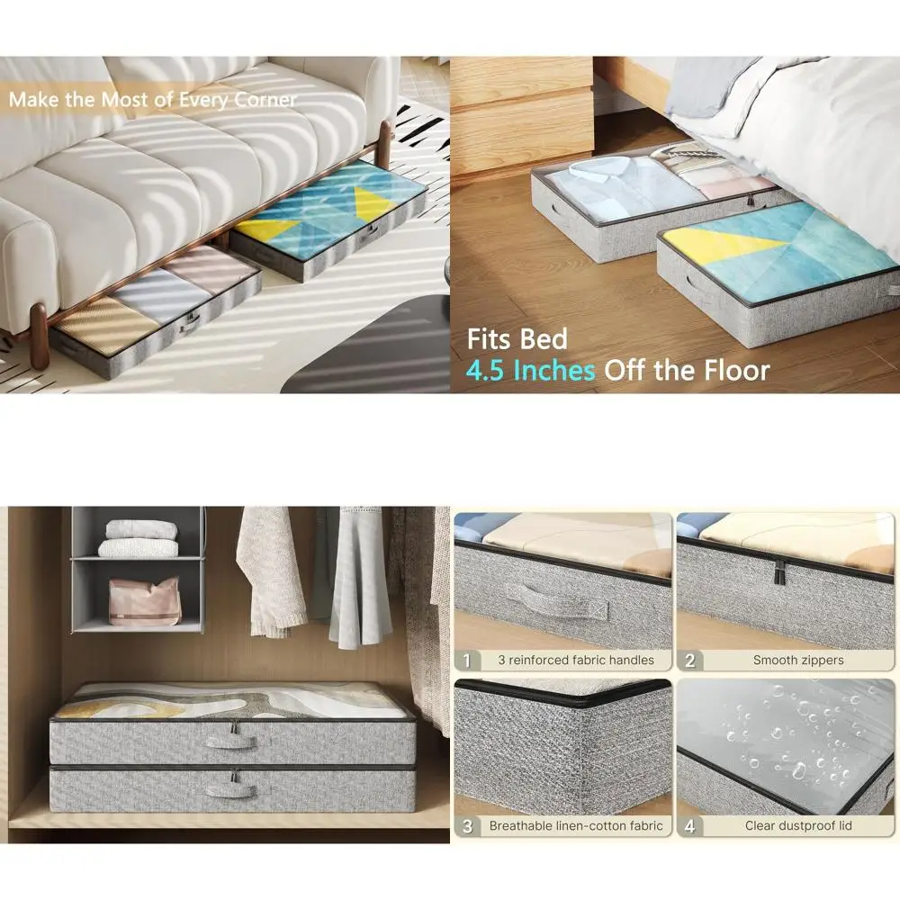 

Slim 2-Piece Underbed Storage Boxes, 4.5 Tall Organizers for Clothes, Low Profile Storage Containers