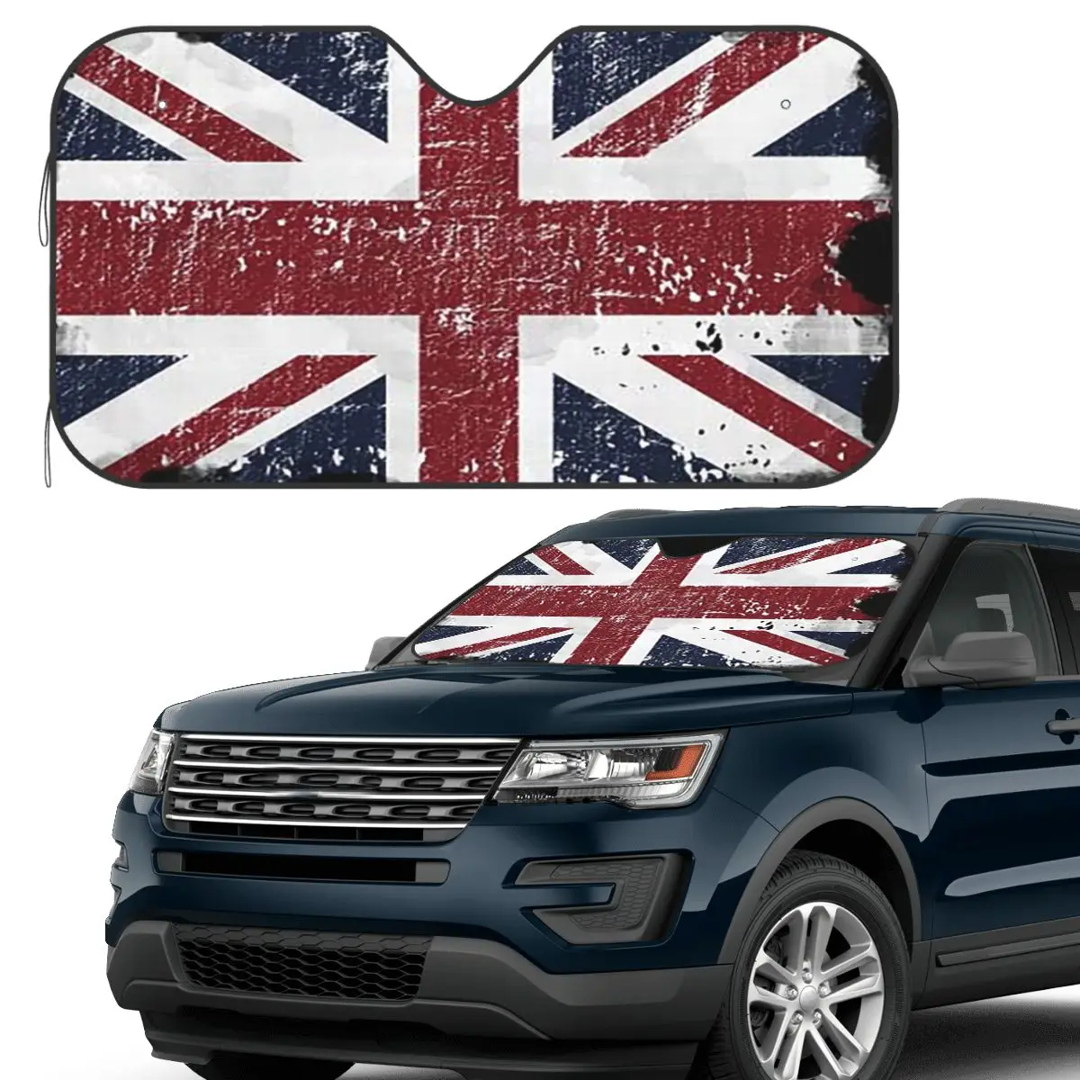 

Distressed British Flag Black Grey Union Jack Face Mask UK Sunshade Windscreen Car Front Windshield Window Sun Visor Covers