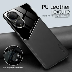 For Honor 70 Case Glossy Acrylic Splice Leather Texture Back Cover Honar Honer 70 Soft Frame Shockproof Magnetic Coque Honor70