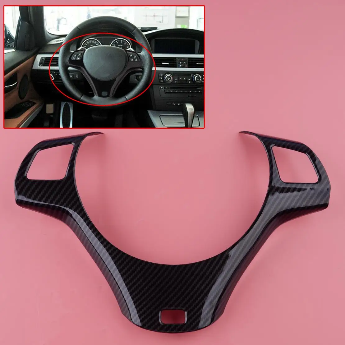 

Carbon Fiber Style Steering Wheel Trim Cover Fit For BMW 3 Series E90 2005-2012