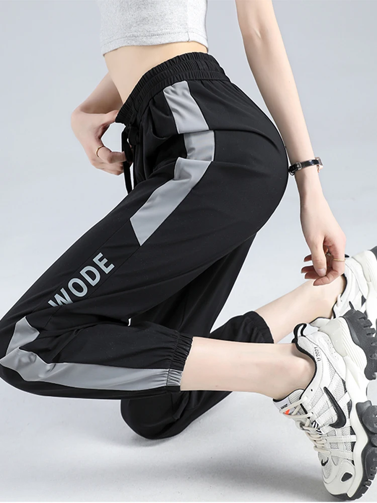 

Qui Dry Lightweight Loose Women's Sport Pants Summer Running Trousers Patchwork Color Fitn Harem Pants Mosquito Proof