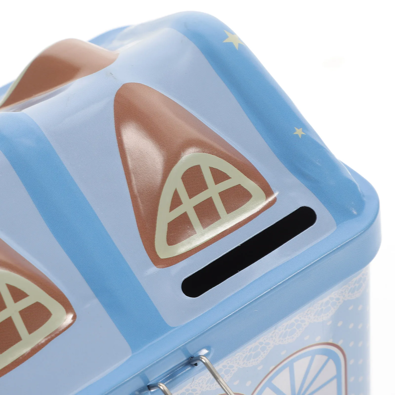 

Cartoon House Piggy Bank Blue Money Jar Kid Cute Childrens Iron Desktop Versatile