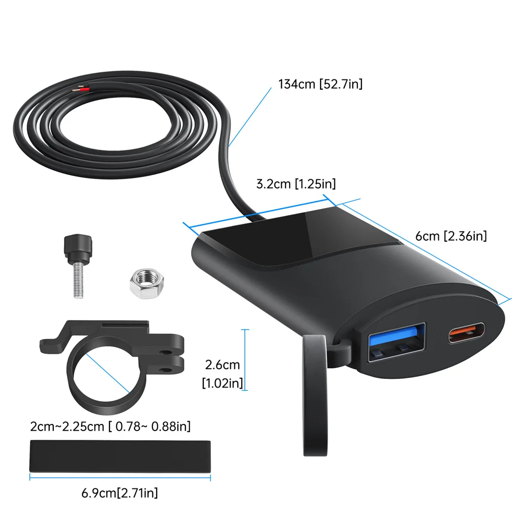 Pengisi daya ponsel sepeda motor, peralatan pengisian daya Cepat PD + USB sepeda motor QC3.0 sangat tipis tahan air