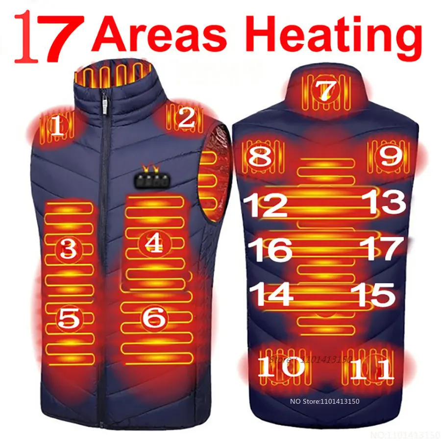 17PCS Areas Heated Vest Jacket USB Men Winter Electrically Heated Thermal Waistcoat for Hunting Hiking Warm Hunting Jacket