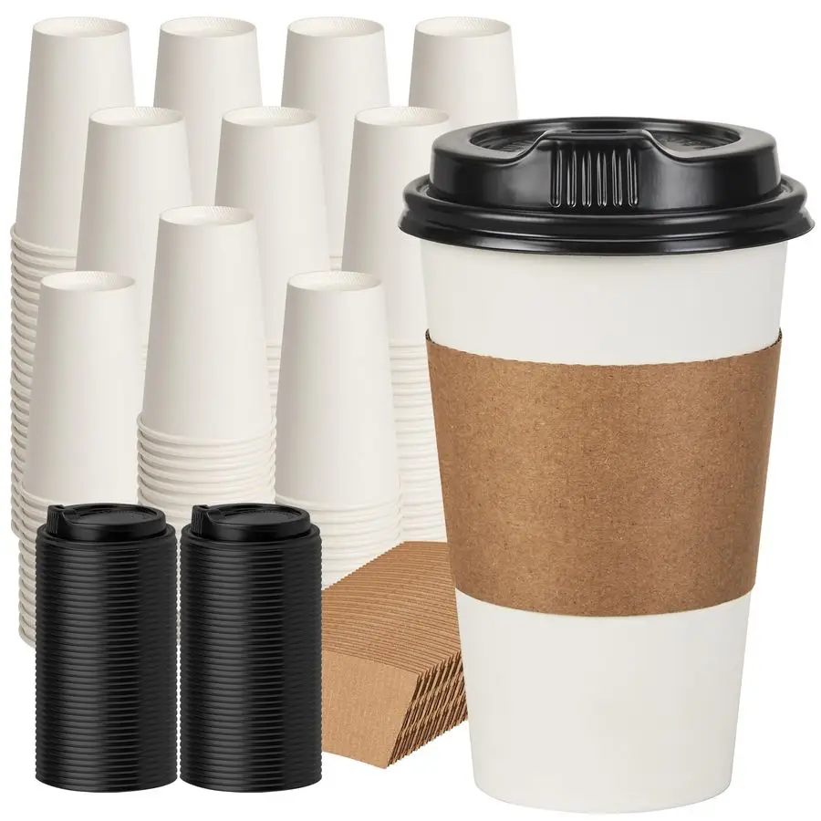 

oz 500 Pack Coffee Cups with Lids and Sleeves, Hot Paper Coffee Cups with Lids, Disposable To Go Cups with Lid for Coffee, Tea,