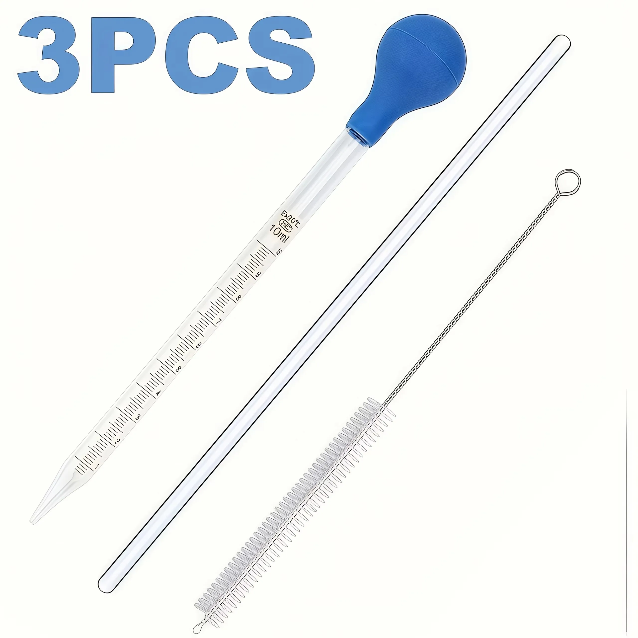 1 Stück/2 Stück/3 Stück/4 Stück/5 Stück dickwandige Glaspipetten mit Messgraduierung, Rührstäben, Reinigungsbürsten und Gummiballons.