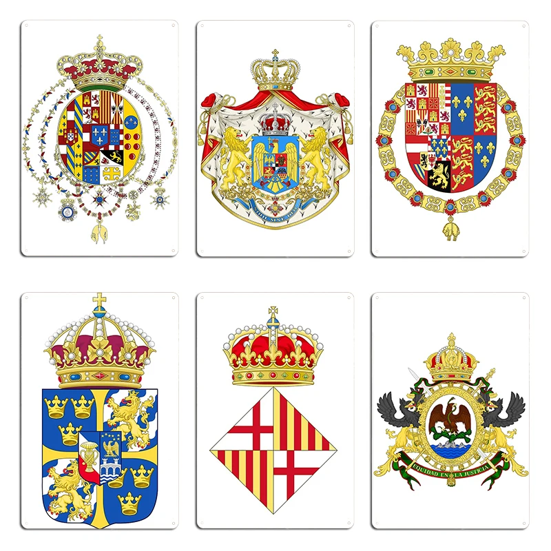 Coat Of Arms King Of Spain Monarchy Metal Signs pub Mural Vintage Wall Decor Spain Monarchy Badge Tin sign Posters