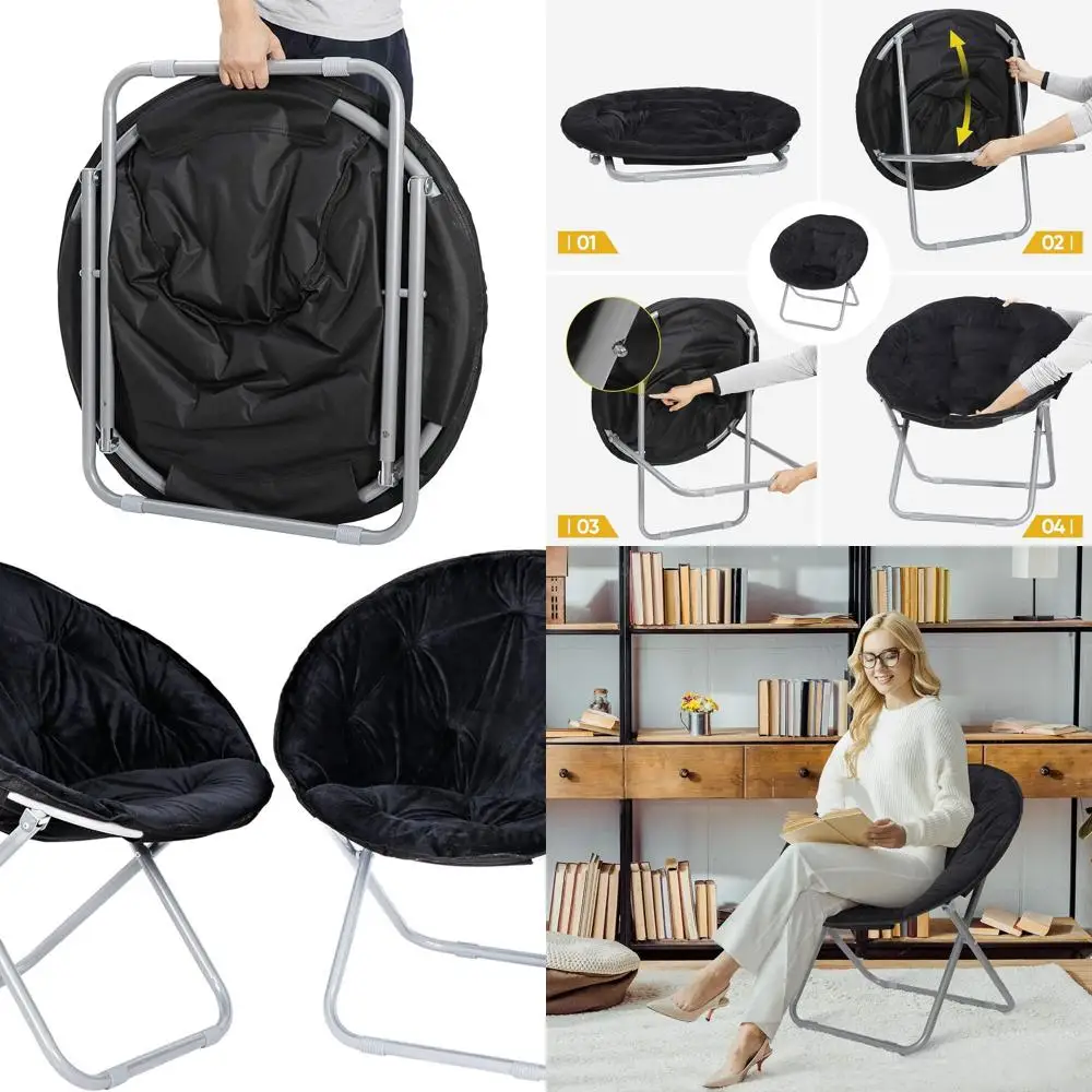 

Portable Faux Fur Round Chair Set for Bedrooms, Living Rooms, and Dorms - 2 Pack, Black