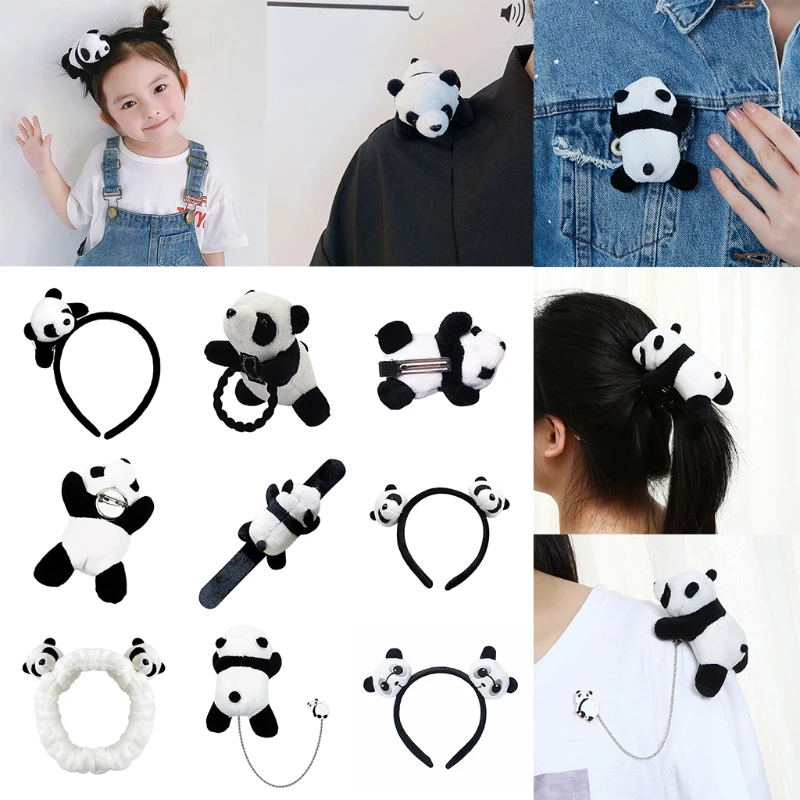 Panda Headband Elastic for Head Loop Plush Scrunchie Barrettes Brooch Brace 40JC