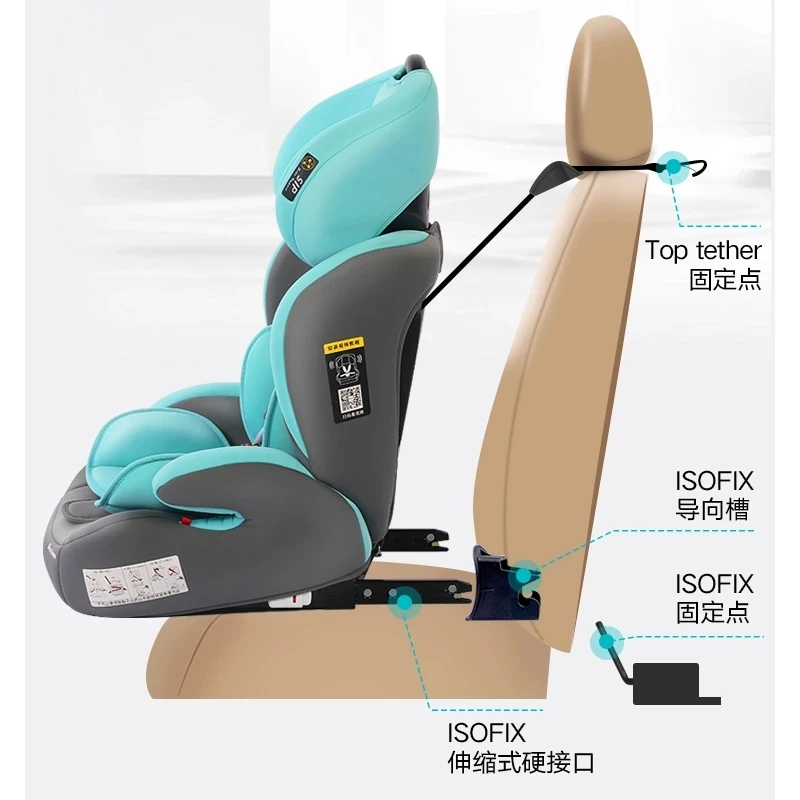 Portable Child Car Safety Seat Travel Booster Seat Isofix Latch Interface Infant Sitting Chair For 9 month-12years old