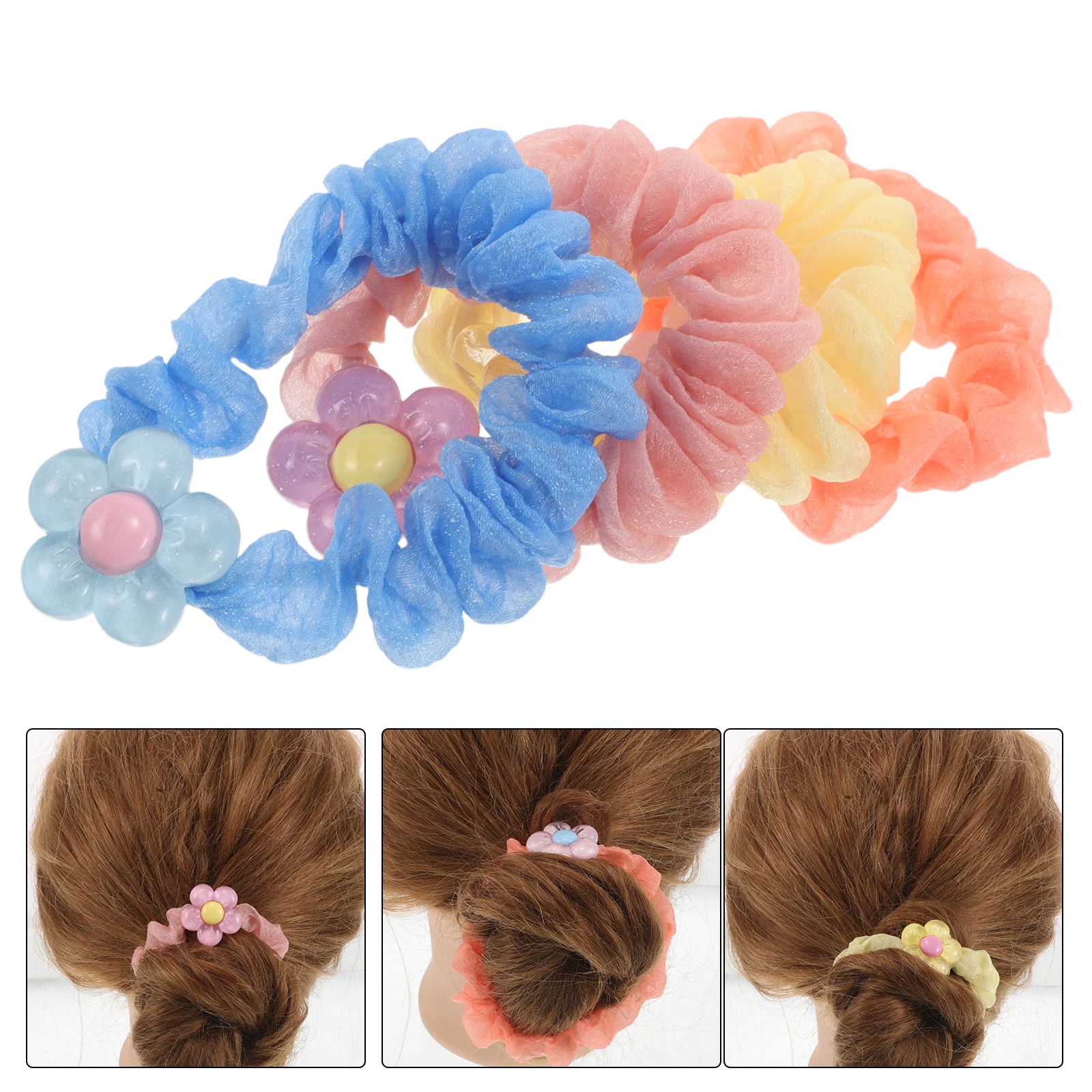 

4pcs Colorful Spring Crystal Accessories Elastic Ponytail Holders For Girls Toddler Flower Ties Elastic Mini Flower Pins Durable
