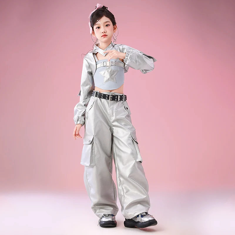 2025 ملابس رقص الجاز للأطفال عرض المدرسة زي السراويل البضائع الفضية المحاصيل الأعلى طفل أداء المرحلة ارتداء فتاة الشارع الشهير 4659 #4