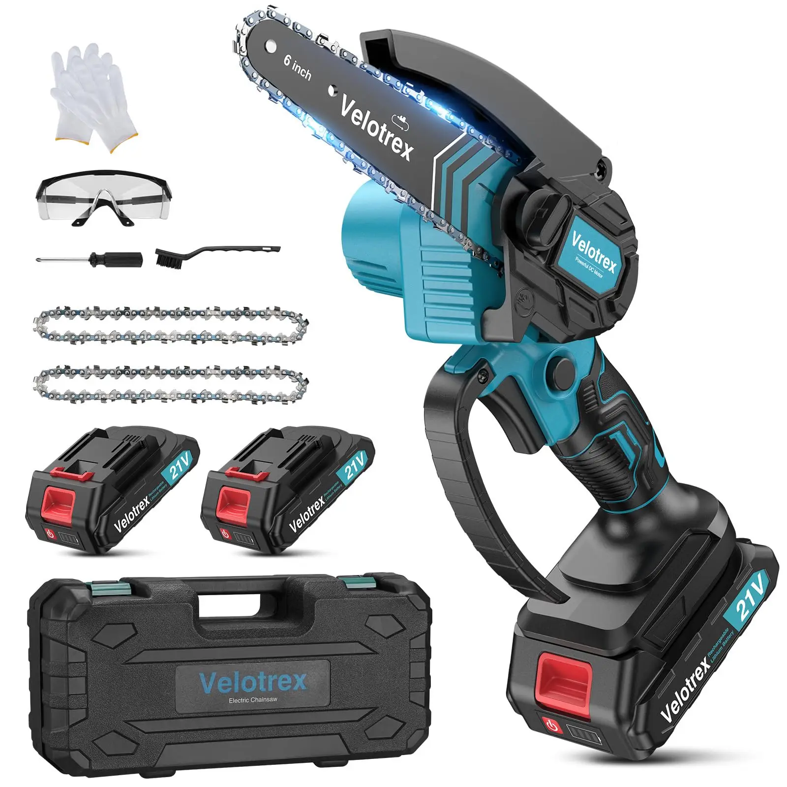 

Mini hand Chainsaw Cordless 6 inch with 2pcs 2000mAh Batteries with Auto for Tree Branch Wood Cutting Hunting Tactical