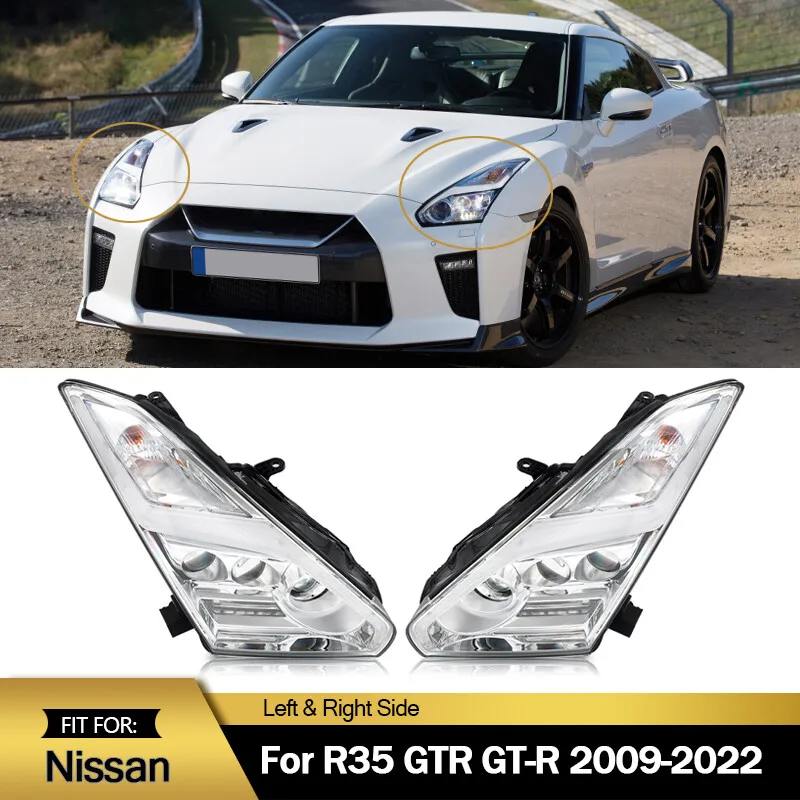 

For Nissan R35 GTR A Pair Front LED Headlights Coupe 2-Door 2009-2022 DRL Projector Headlamps Assembly White Background Decor