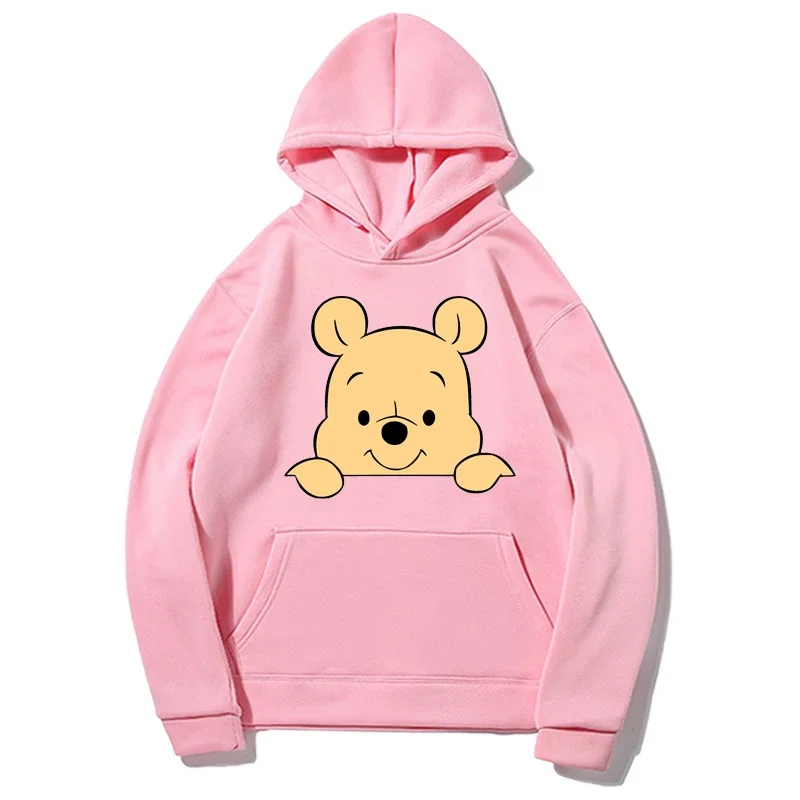 Disney hoodie winnie o pooh primavera e outono moletom moda jaqueta pulôver manga longa roupas de rua solta com capuz