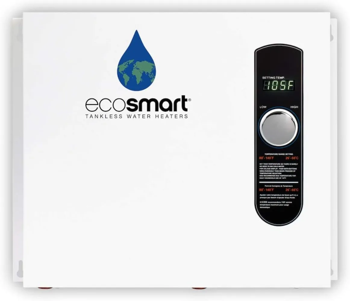 36 36kw 240V Electric Tankless Water Heater White Sleek and Compact Design with Digital Output Temperature Display